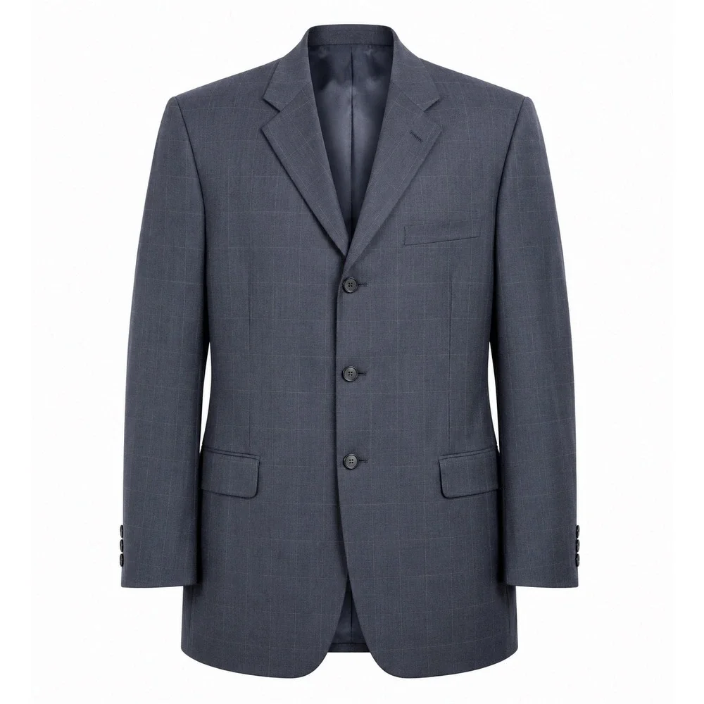 Phat Farm Mens 46L blue Windowpane Blazer Sport Coat wedding office school suit